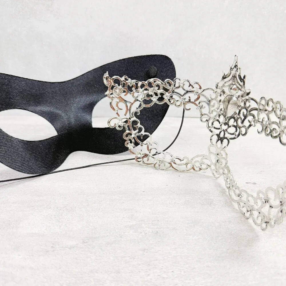 2 in 1 blue mask, Masquerade party wedding, silver masquerade mask, Party mask
